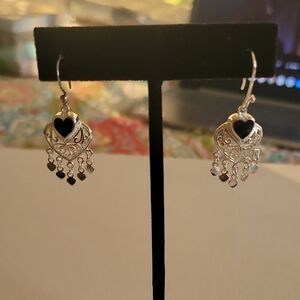 Sterling Silver Hart Shape Dungle Earrings